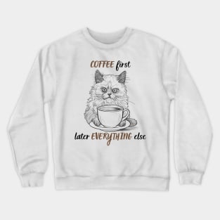 Caffeine & Cuddles - Cozy Cat with Coffee Cup Design Crewneck Sweatshirt